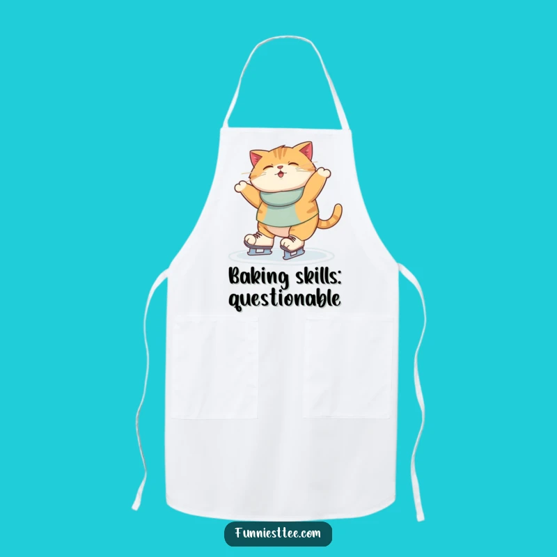 Funny Ice Skating Cat Apron - Hilarious Wobbling Chef Kitty Kitchen Gift