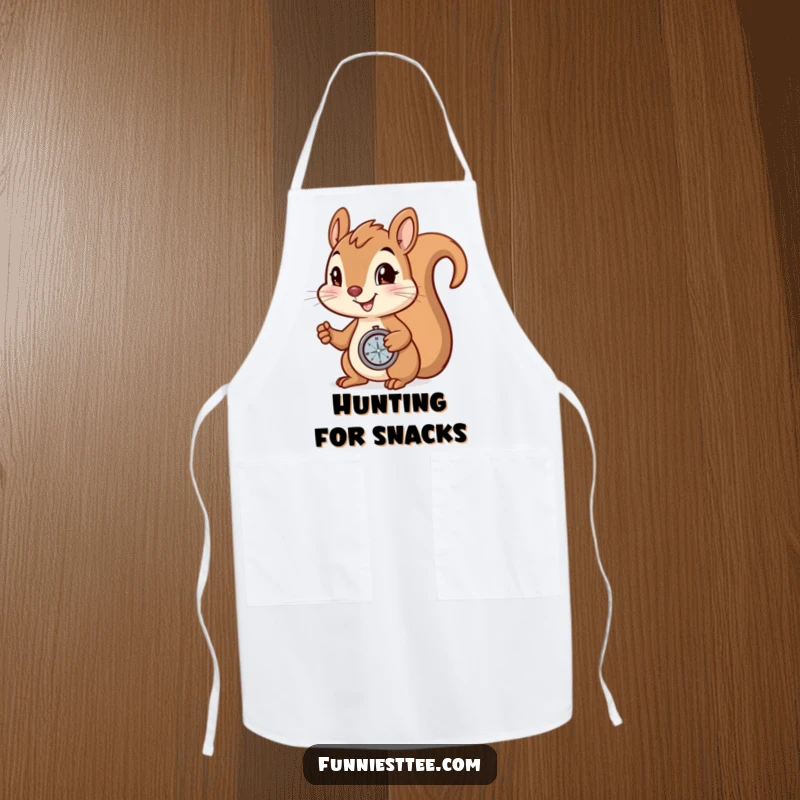 Funny Apron: Smiling squirrel holding a compass, determined to find a hidden nut, ideal for humorous cooking.