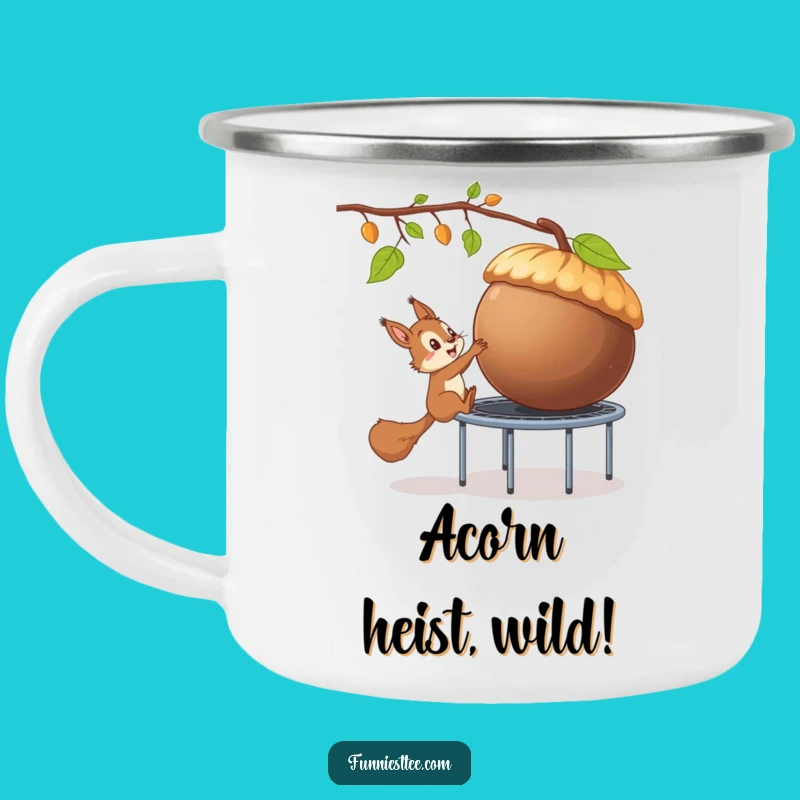 Funny Squirrel Trampoline Acorn Camping Mug: Adventure and Laughs