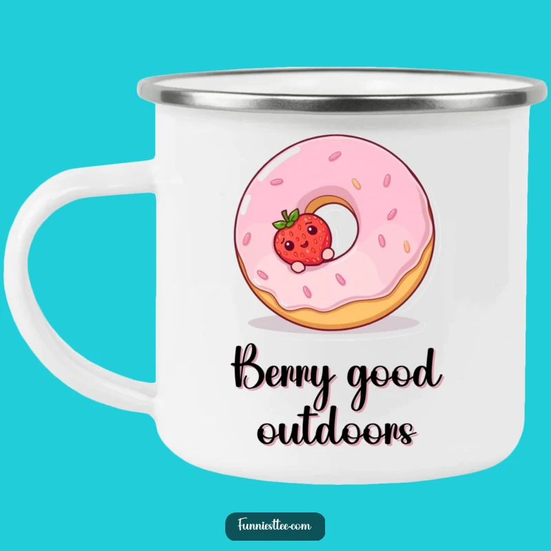 Funny Strawberry Donut Camping Mug - Sweet Shy Duo Camp Gift