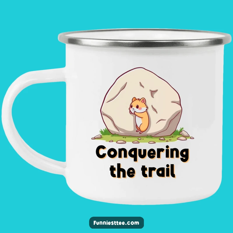 Funny Hamster Boulder Push Camping Mug: Rugged & Hilarious for Outdoor Adventures