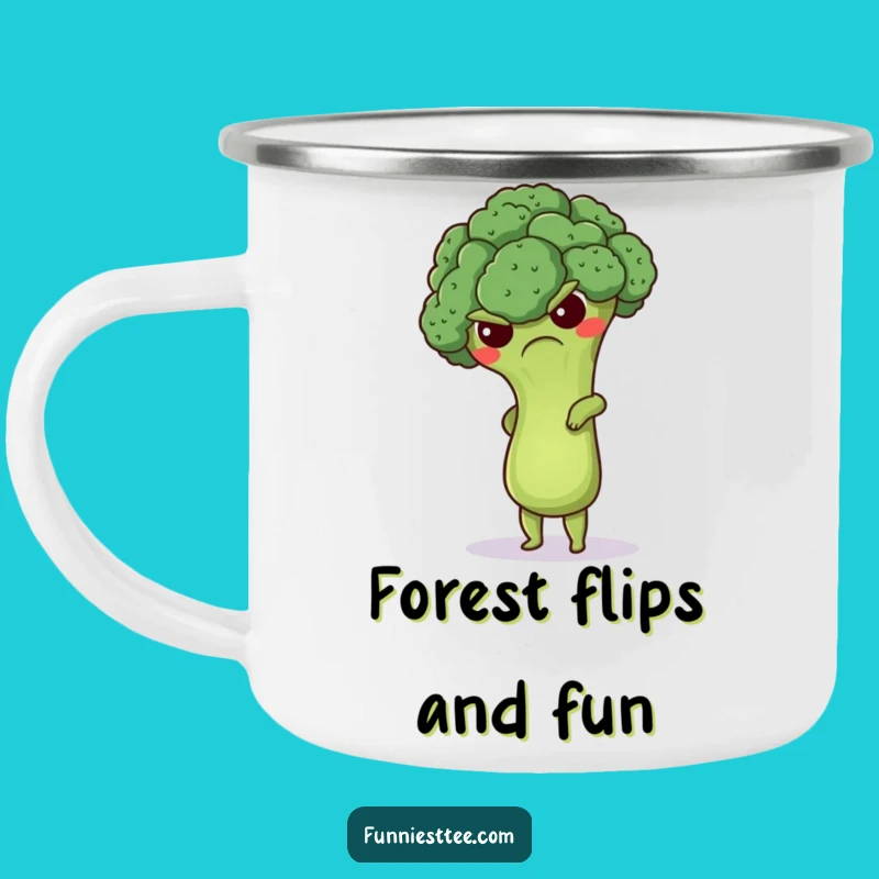 Funny Grumpy Broccoli Handstand Camping Mug - Veggie Fitness Humor Outdoors