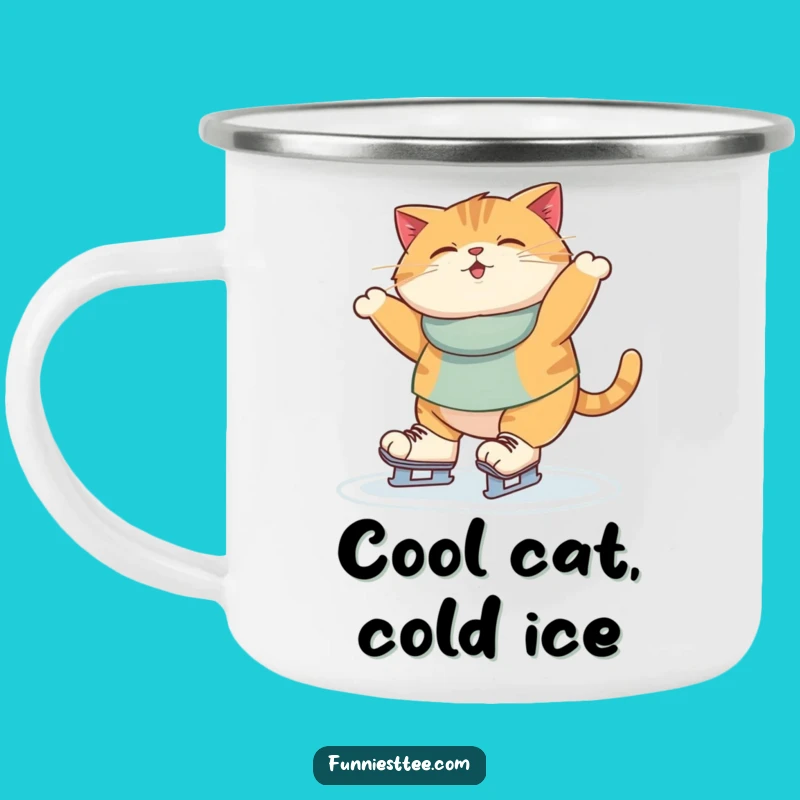 Funny Ice Skating Cat Camping Mug - Rugged Wobbling Feline Camp Gift