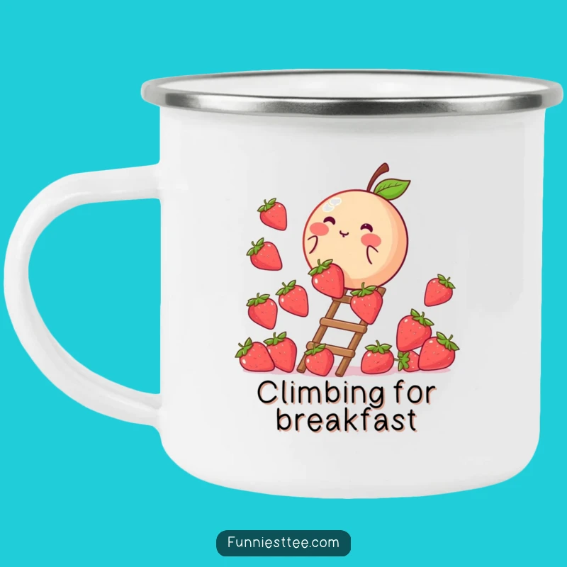 Funny Peach Strawberry Ladder Camping Mug: Sweet Sips Outdoors
