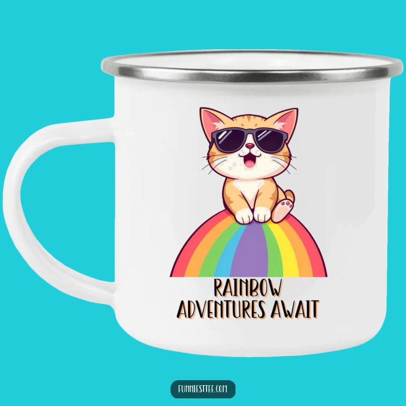 Funny Cat Rainbow Sunglasses Camping Mug: Adventure Fuelled by Coolness