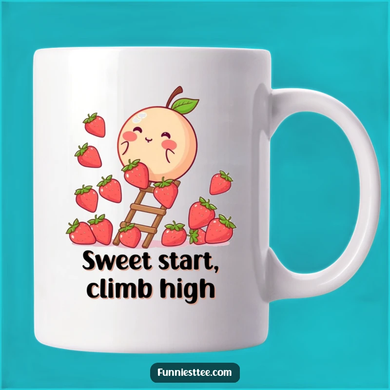 Funny Blushing Peach Strawberry Ladder Mug: Sweet Humor, Perfect Gift