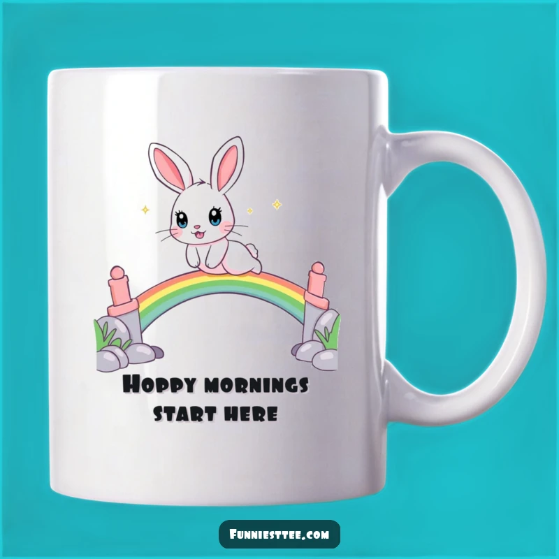 Funny Rabbit Rainbow Bridge Mug - Magical Gift for Joyful Mornings