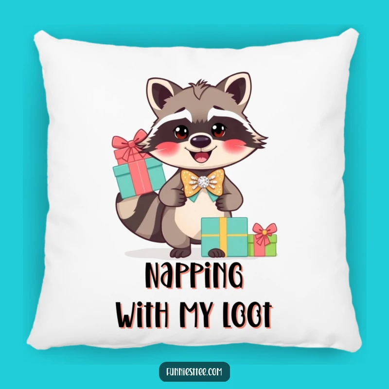 Funny Raccoon Bow Tie Pillow: Cozy Comfort with Dapper Charm