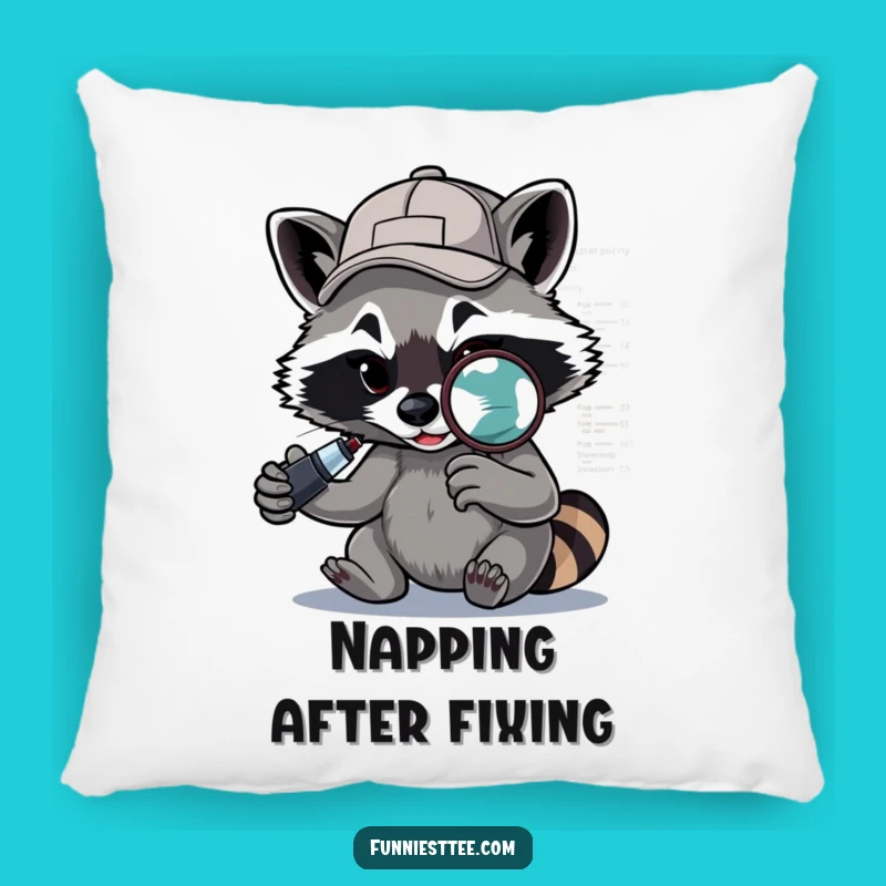 Funny Raccoon Pillow: Debugger Raccoon, Cozy Tech Humor Accent