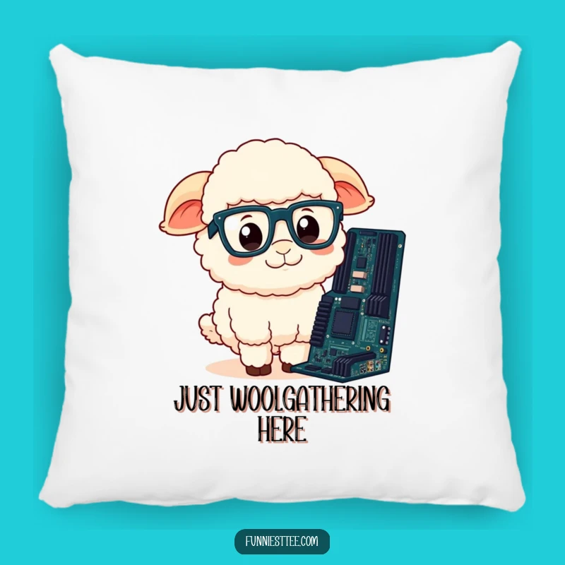 Funny Sheep Pillow: Confused Sheep with Motherboard, Cozy Tech Humor Accent