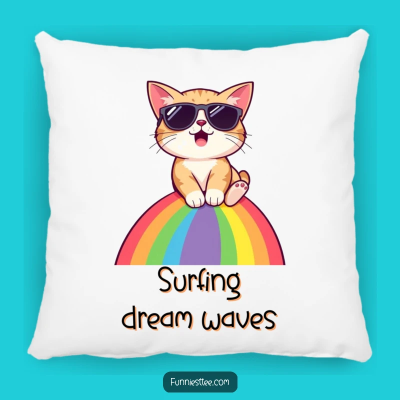 Funny Cat Sunglasses Rainbow Pillow: Cuddle Up with Cool Vibes