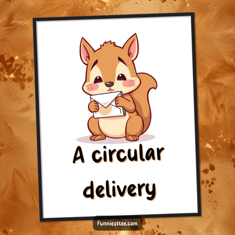 Funny Squirrel Mail Digital Art: A confused squirrel tries to mail a nut to itself, ready for printing.