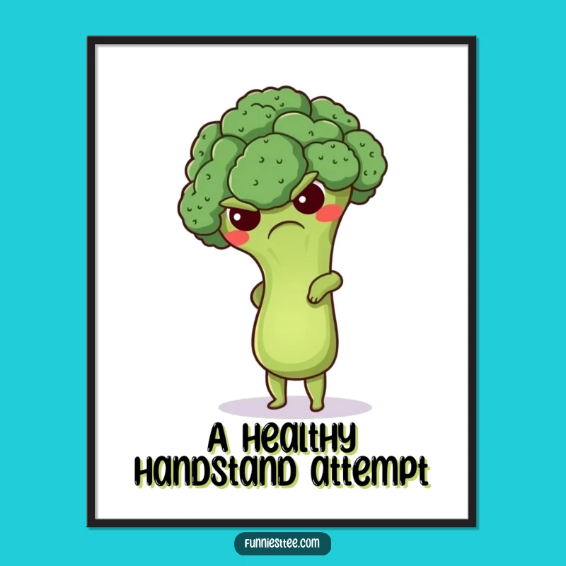 Funny Grumpy Broccoli Handstand Digital Art - Quirky Veggie Fitness Decor