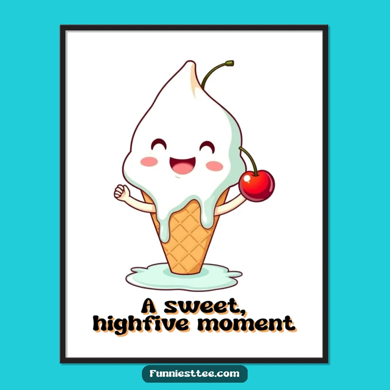 Funny Ice Cream High-Five Digital Art - Sweet Dessert Humor for Walls