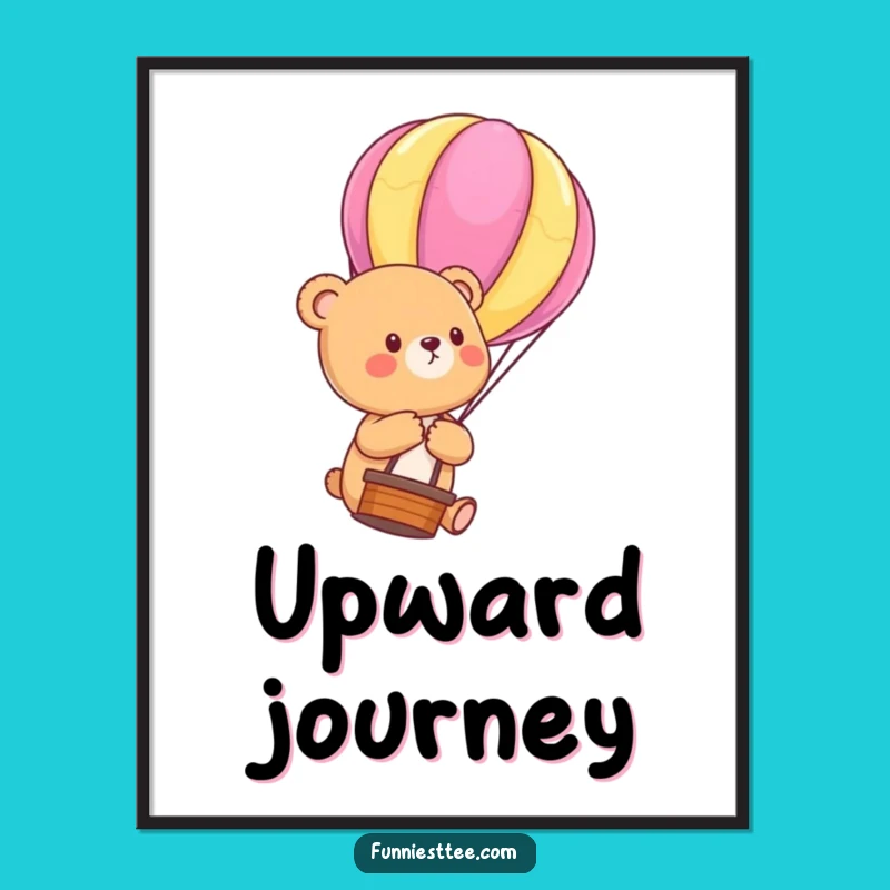 Funny Bear Cub Balloon Digital Art: Upward Journey Download, Instant Gift