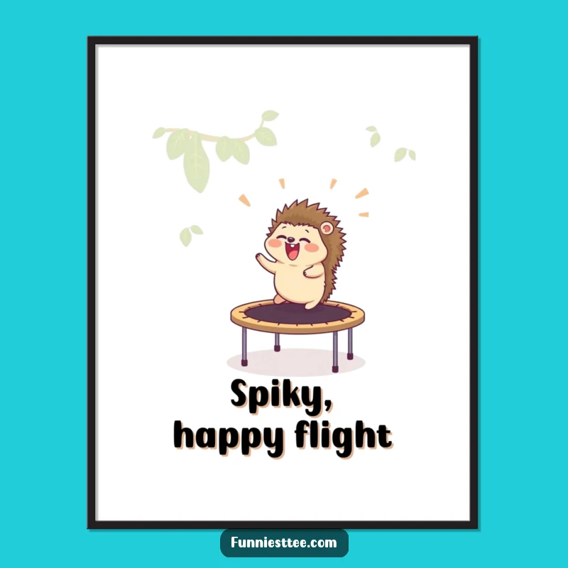 Funny Hedgehog Trampoline Digital Art Print - Hilarious Animal Wall Decor Gift