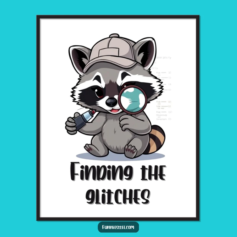 Funny Raccoon Digital Art: Debugger Raccoon, Quirky Tech Wall Decor