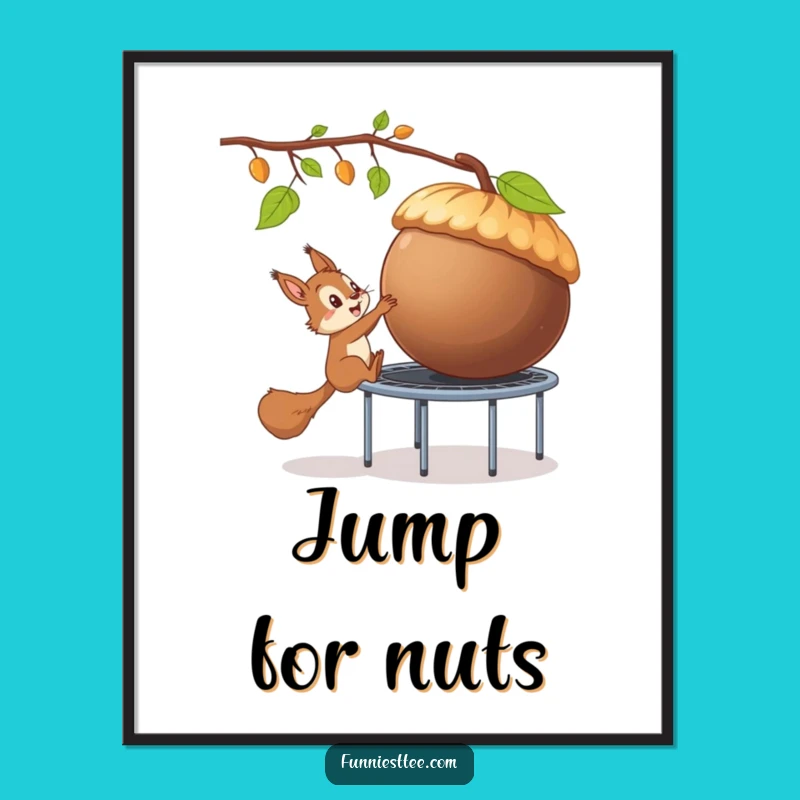 Funny Squirrel Trampoline Acorn Digital Art: Prankster's Paradise Print