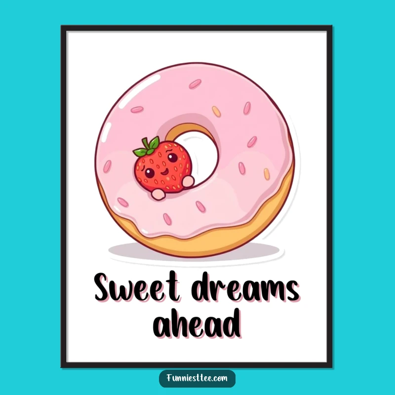 Funny Strawberry Donut Digital Art - Whimsical Shy Fruit Printable Gift