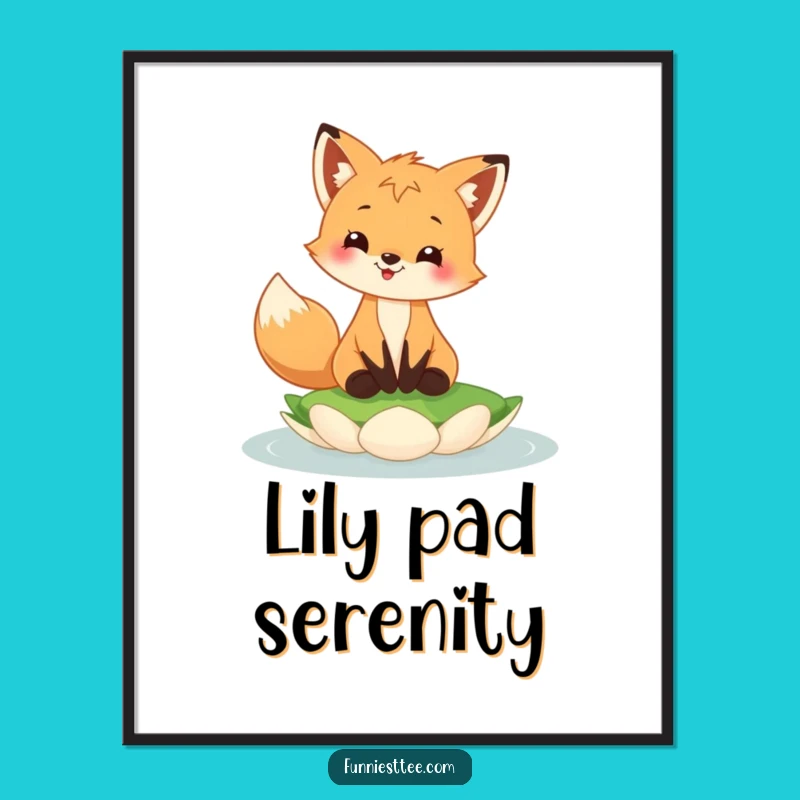 Funny Fox Cub Lily Pad Digital Art Print - Whimsical Nature Decor
