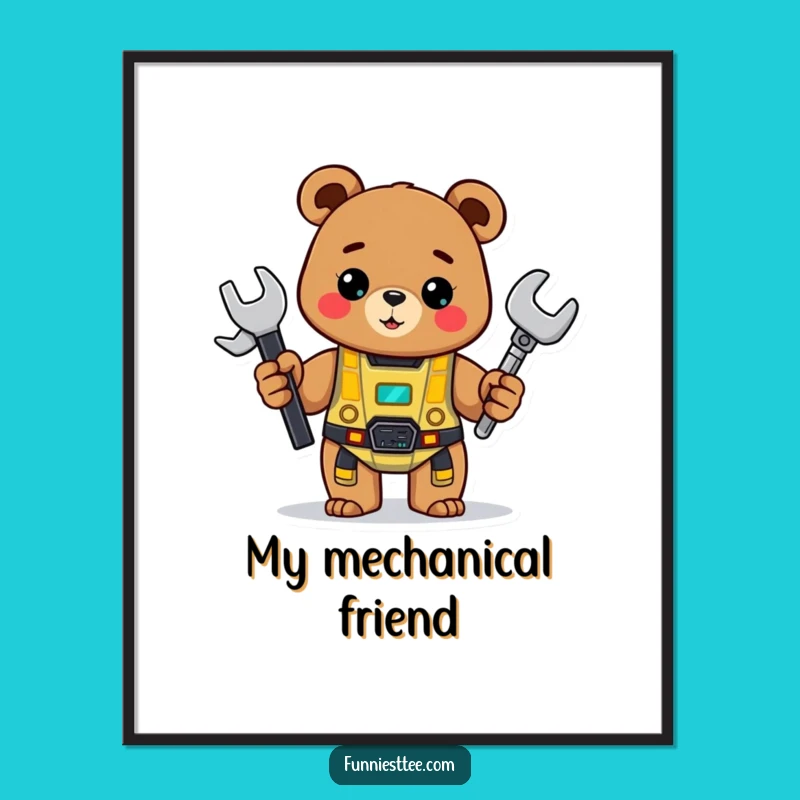 Funny Bear Digital Art: Cheerful Bear Robot Builder, Quirky Maker Decor