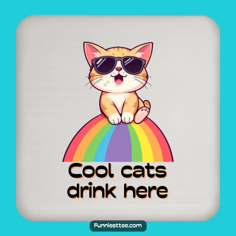Funny Cat Rainbow Coaster: Sip with Surprised Coolness