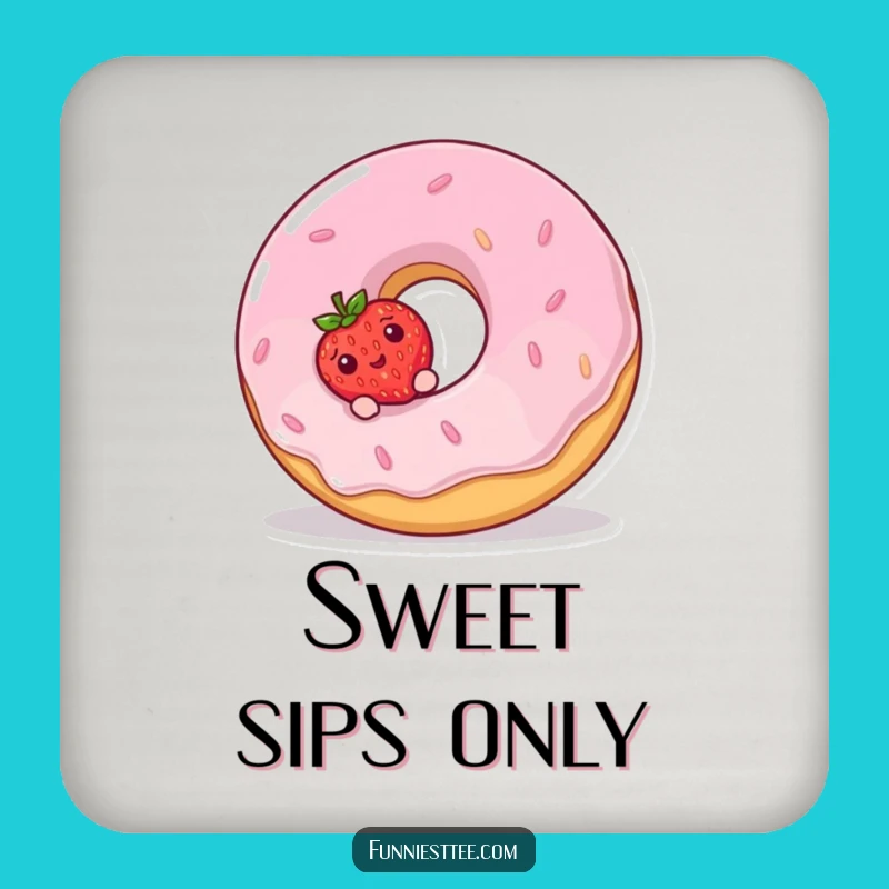 Funny Strawberry Donut Coaster - Protect Surfaces Sweet Treat Gift