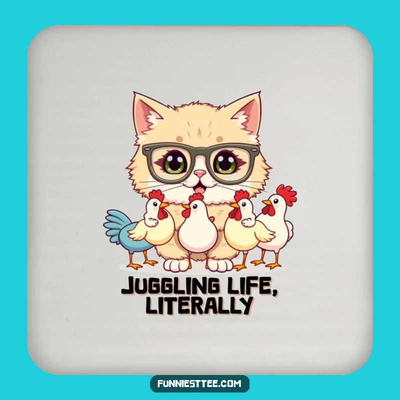 Funny Cat Juggling Rubber Chickens Coasters - Protect Surfaces with Humor