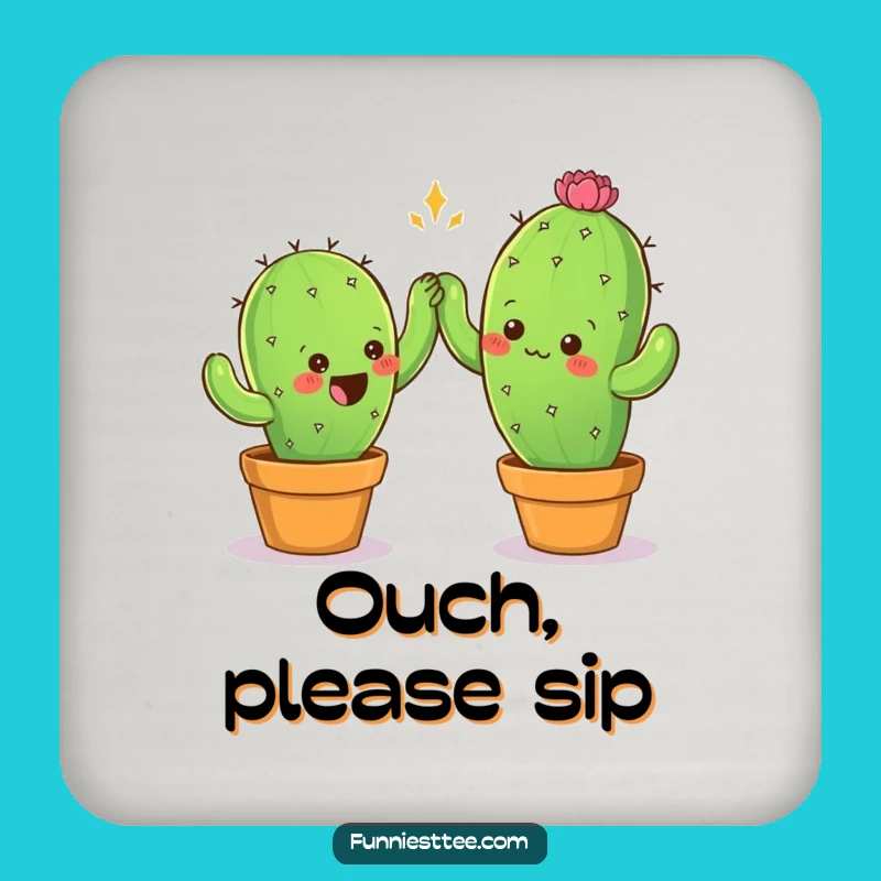 Funny Cactus High-Five Coaster - Prickly Protection, Humorous Drink Gift