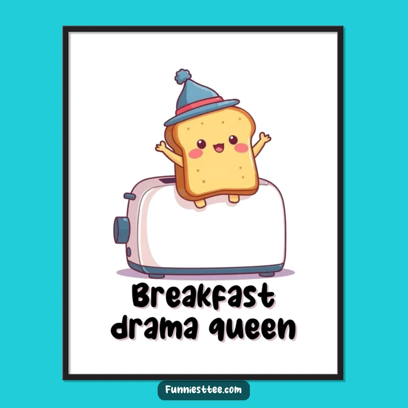 Funny Toast Leap Poster - Whimsical Breakfast Drama Wall Art Gift
