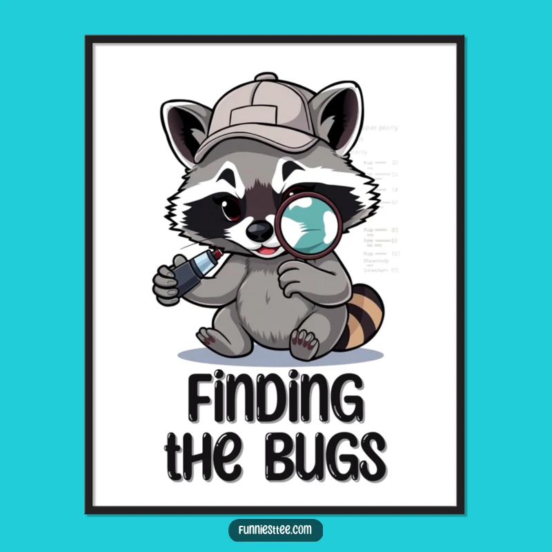 Funny Raccoon Poster: Debugger Raccoon Art, Quirky Tech Decor Gift