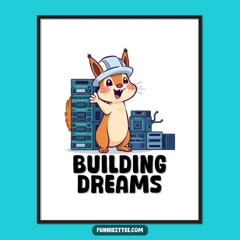 Funny Tech Squirrel Poster: Wall Art of Squirrel Engineer and Circuits