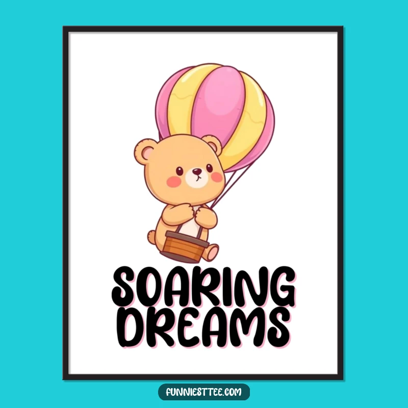 Funny Bear Cub Balloon Poster: Upward Journey Art, Whimsical Decor