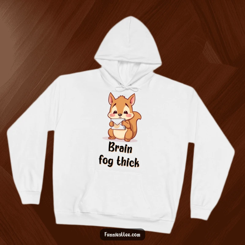 Funny Squirrel Mail Hoodie: A confused squirrel tries to mail a nut to itself, a soft and warm funny apparel.