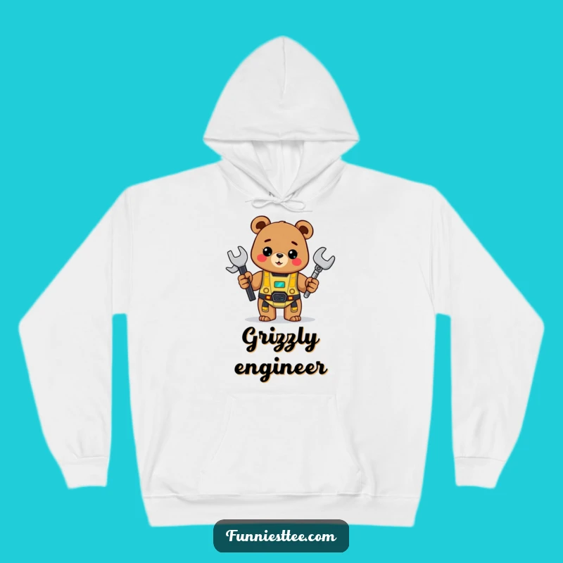 Funny Bear Hoodie: Cheerful Bear & Robot Build, Cozy Maker Gift