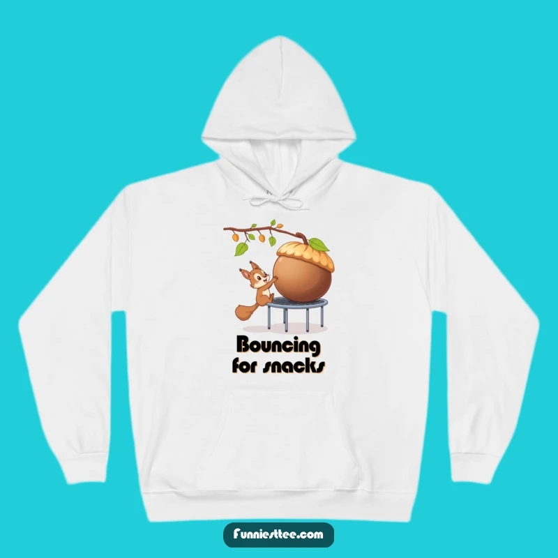 Funny Squirrel Trampoline Acorn Heist Hoodie: Cozy and Comical