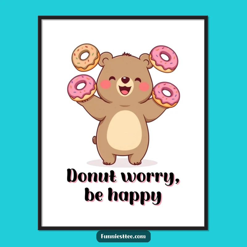 Free Printable Juggling Bear Wall Art: Fun Donut Lover Downloadable Decor
