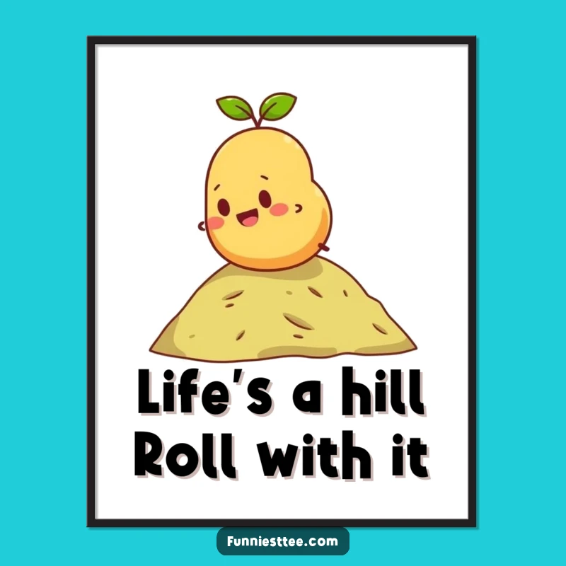 Free Printable Wall Art: Determined Potato Rolling Down Hill, Funny Downloadable Decor