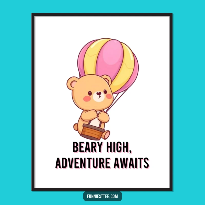 Funny Free Printable Wall Art: Bear Cub Balloon, Whimsical Downloadable Decor