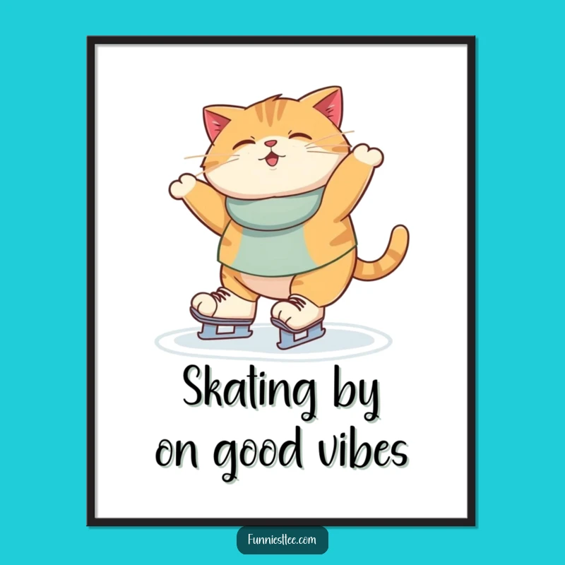 Funny Free Printable Wall Art: Chubby Cat Ice Skating Fail Digital Decor