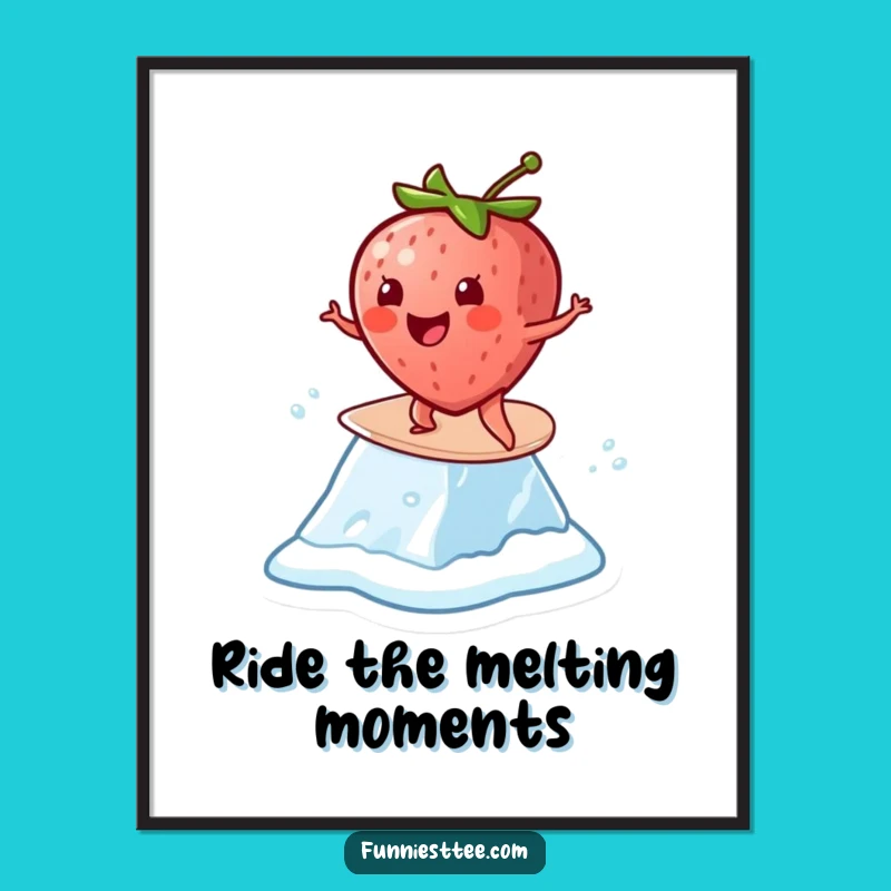 Funny Free Printable Wall Art: Strawberry Surfing - Quirky Downloadable Decor