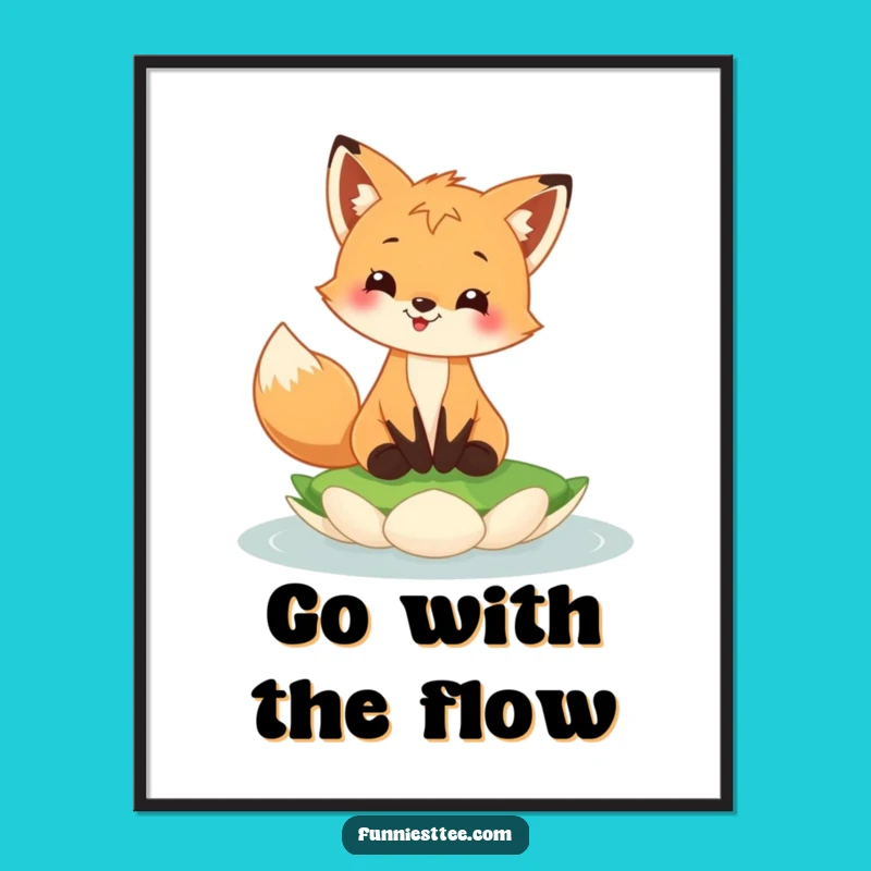 Free Printable Wall Art: Fox Cub's Lily Pad Chill - Funny Downloadable Decor Gift
