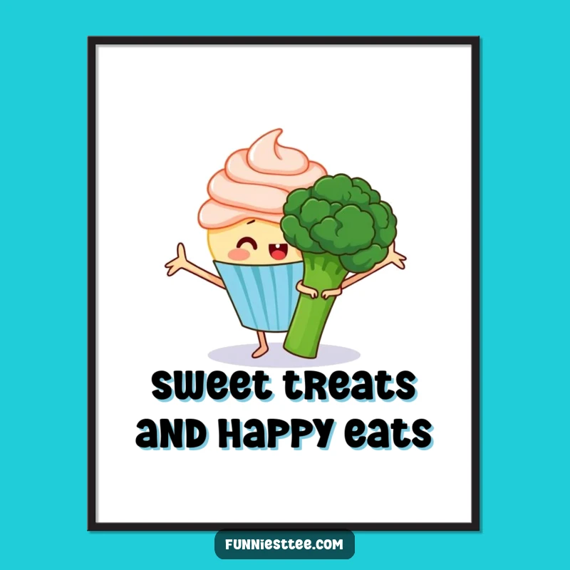 Funny Free Printable Wall Art: Cupcake Hugs Broccoli, Whimsical Downloadable Decor