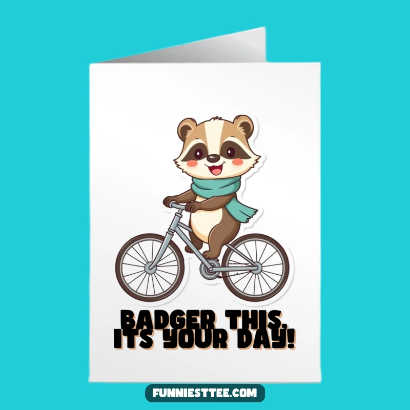 Free Printable Birthday Card: Wobbly Badger Bike Ride - Funny Downloadable Gift