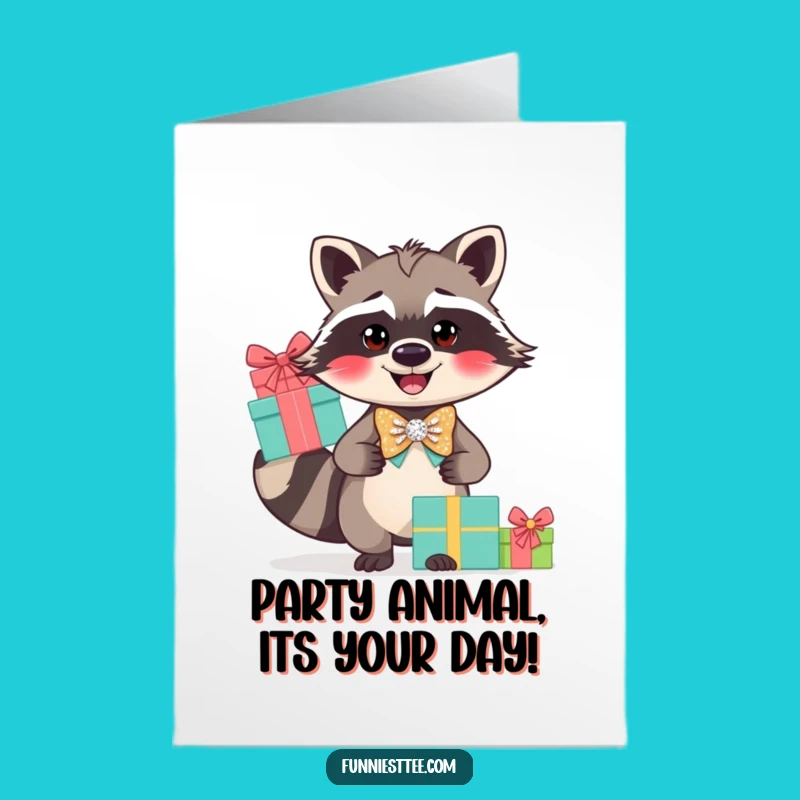 Free Printable Raccoon Birthday Card - Funny Downloadable Gift for Party Animals