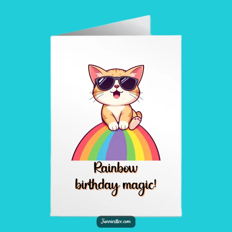 Free Printable Surprised Cat Birthday Card: Rainbow Slide Downloadable Gift