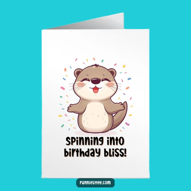 Free Printable Birthday Card: Funny Otter Spinning Confetti Downloadable Greeting
