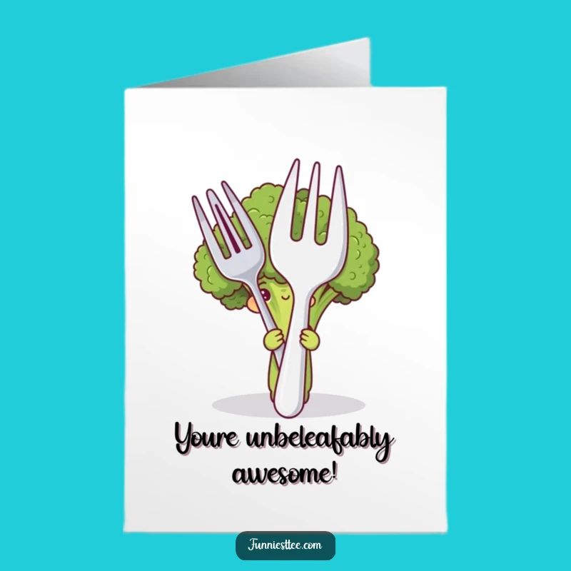 Free Printable Congrats Card: Shy Broccoli Celebrates With Giant Cutlery A Humorous Downloadable