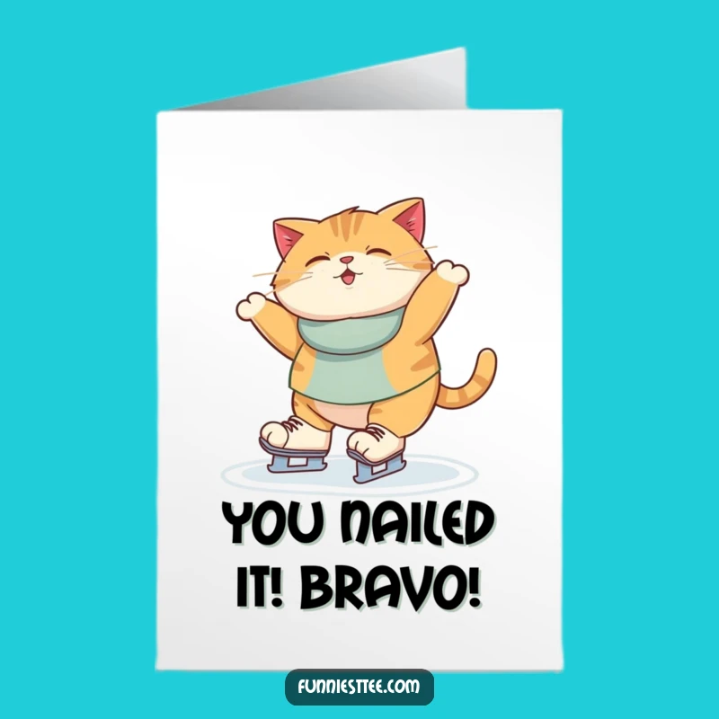 Free Printable Congrats Card: Fat Cat Ice Skating Mishap Digital Download