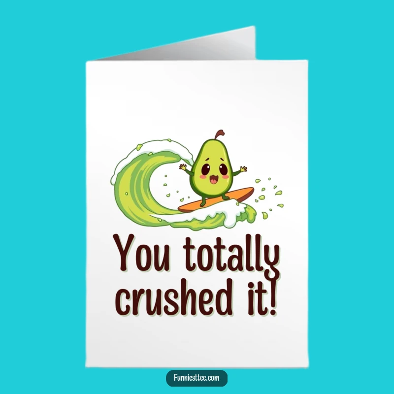 Free Printable Congrats Card: Surprised Avocado Surfing Guac Wave - Funny Downloadable Gift
